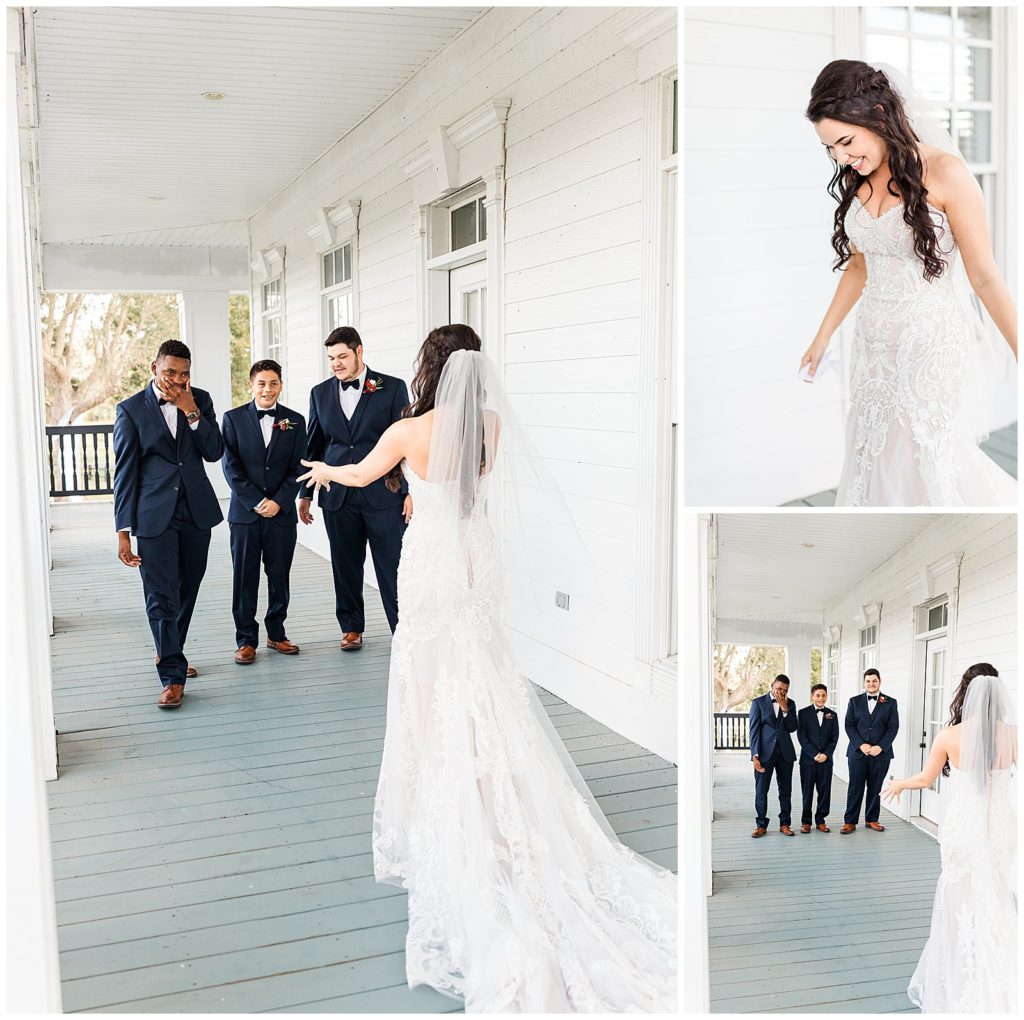 Sweet and emotional first look with brothers during wedding at the farm at union valley